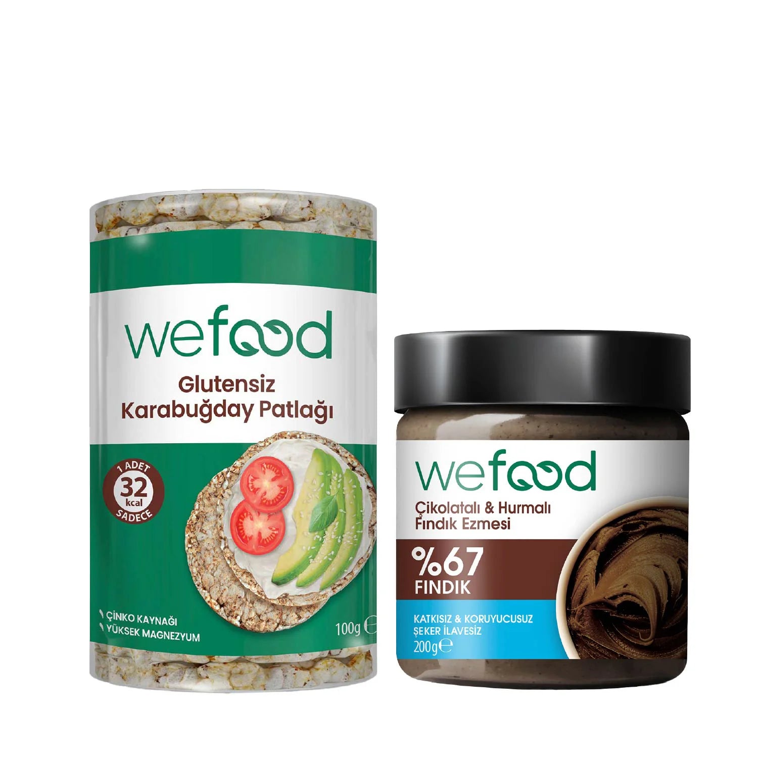Wefood Çikolatalı Hurmalı Fındık Ezmesi 200 gr + Wefood Glutensiz Karabuğday Patlağı 100 gr